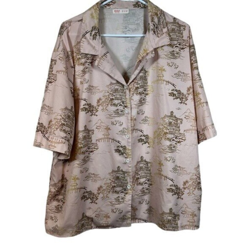 Japan ROMWE Pink Japanese Koi Fish Pink Gold Blouse Size 12 EUC #1333-LA